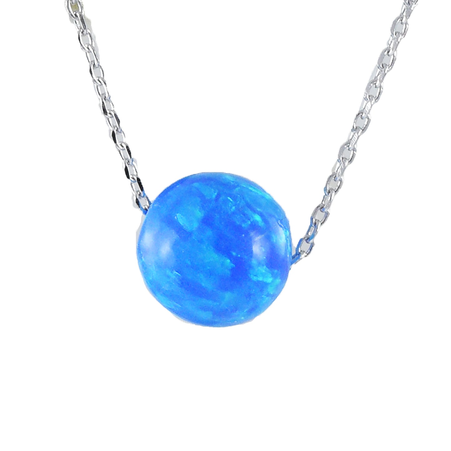 Hawaiian Blue Opal Earth Ball Necklace, Sterling Silver Blue Opal Earth Round Ball Necklace, Christmas Anniversary Birthday Mom Gift