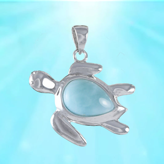 Hawaiian Genuine Larimar Sea Turtle Pendant, Sterling Silver Larimar Sea Turtle Pendant, Christmas Birthday Gift