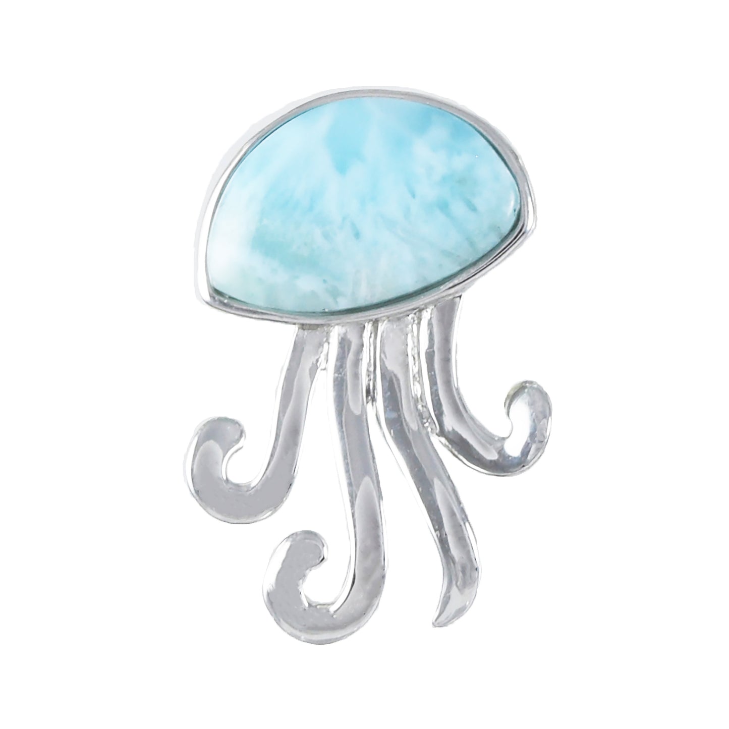 Hawaiian Genuine Larimar Jellyfish Pendant, Sterling Silver Larimar Jelly Fish Pendant, Christmas Anniversary Birthday Mom Gift