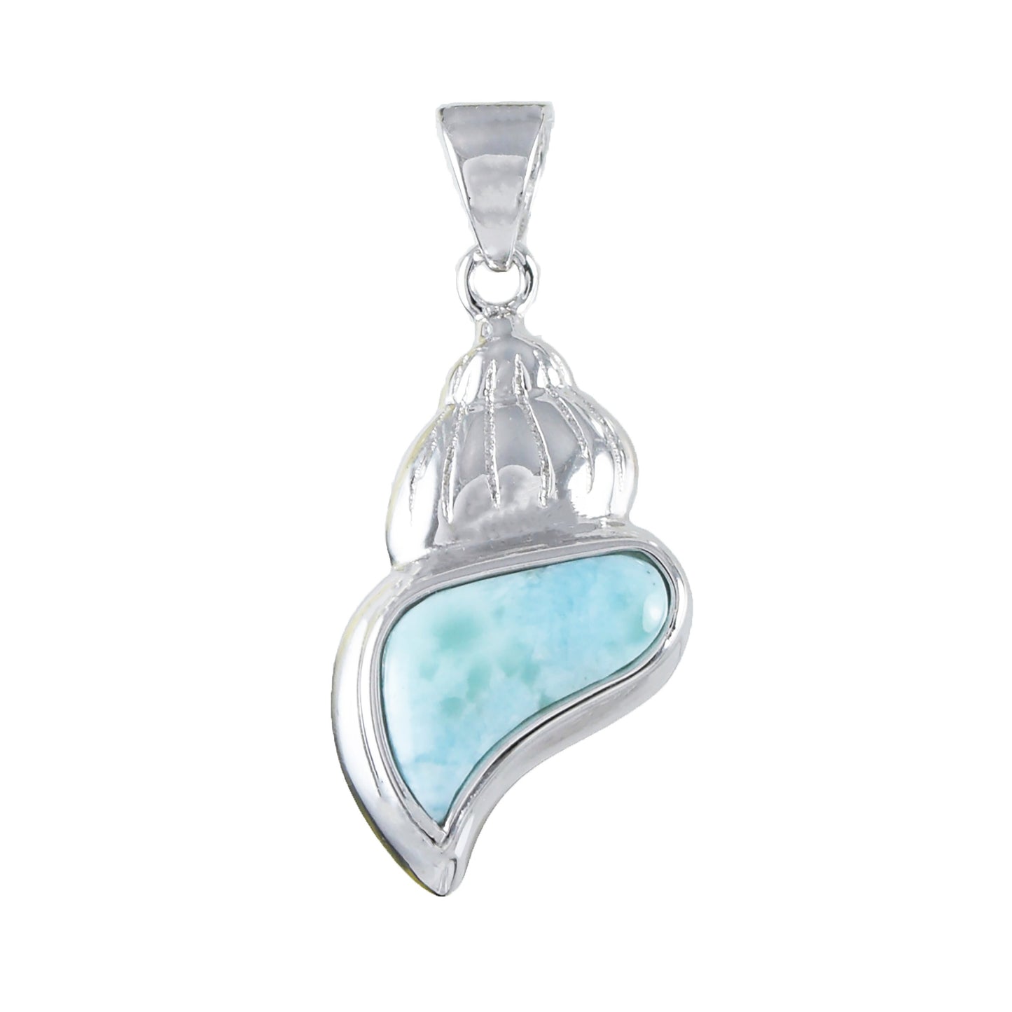 Hawaiian Genuine Larimar Seashell Pendant, Sterling Silver Larimar Sea Shell Pendant, Christmas Mom Birthday Gift