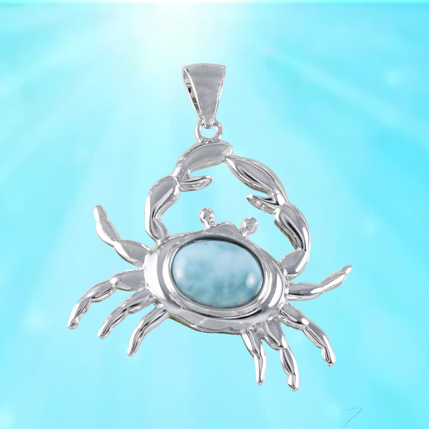 Hawaiian Genuine Larimar Crab Pendant, Sterling Silver Larimar Inlay Crab Pendant, Christmas Mom Birthday Gift