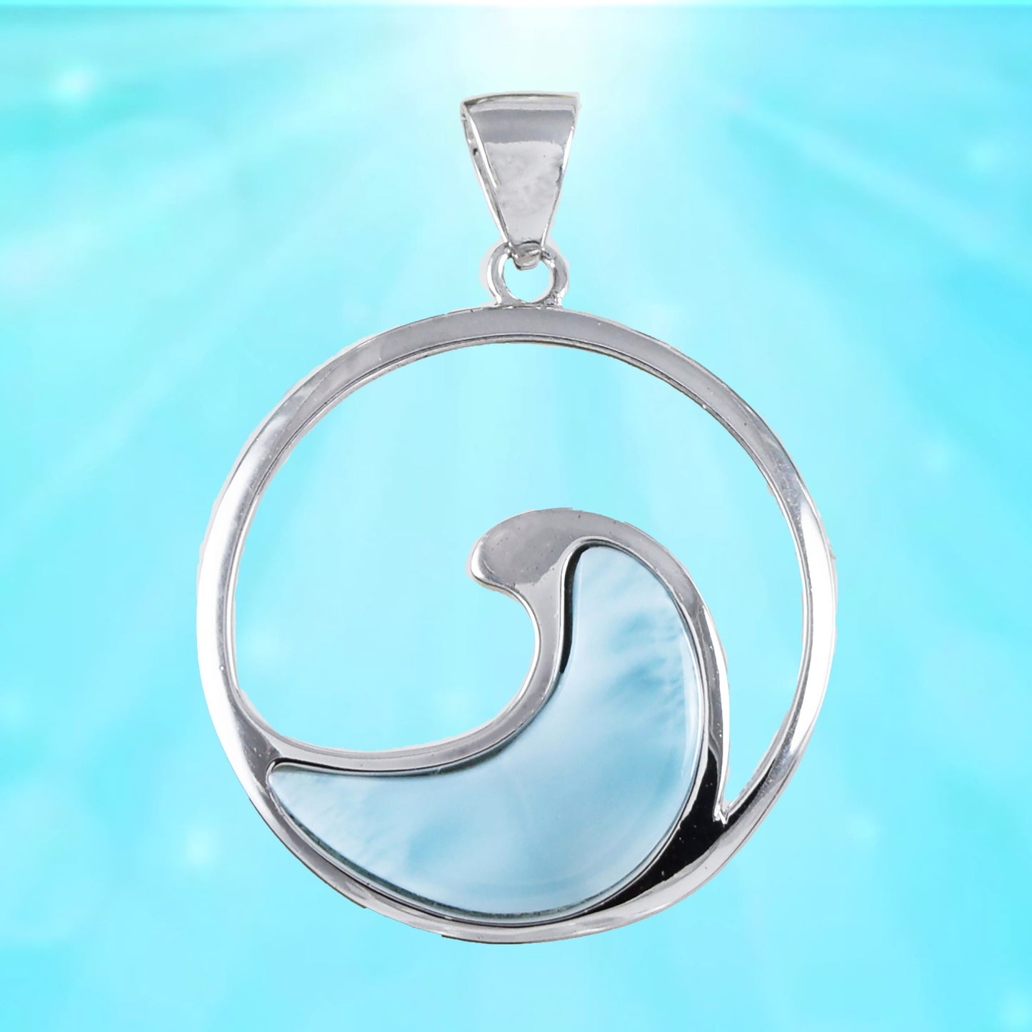 Hawaiian Genuine Larimar Ocean Wave Pendant, Sterling Silver Larimar Wave Pendant, Christmas Anniversary Birthday Mom Gift