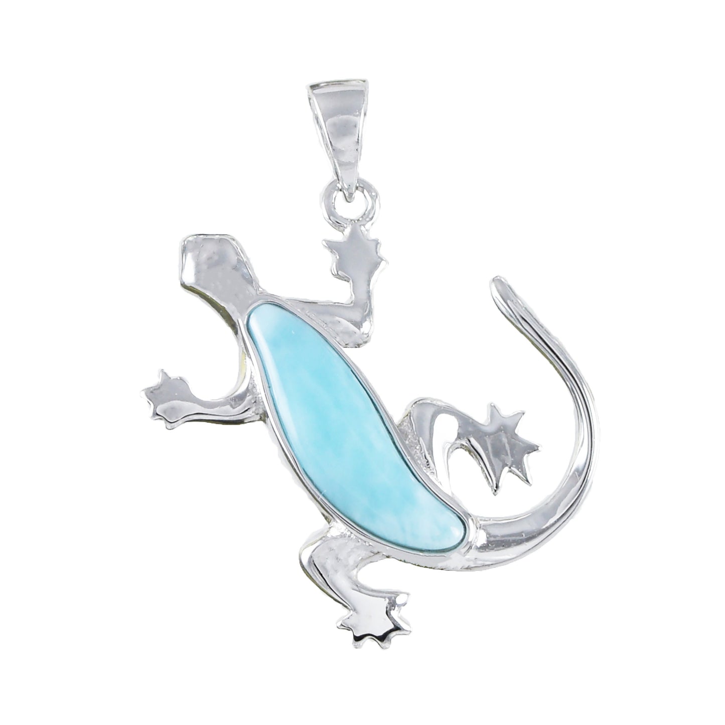 Hawaiian Large Genuine Larimar Gecko Pendant, Sterling Silver Larimar Gecko Lizard Pendant, Christmas Anniversary Mom Birthday Gift