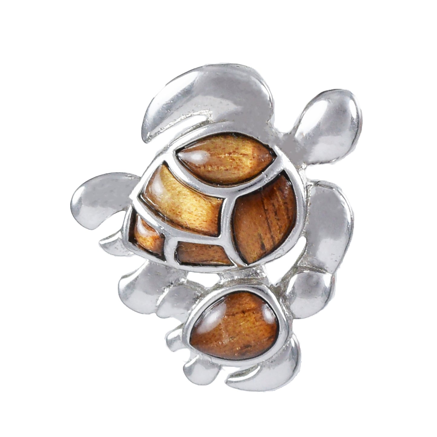 Hawaiian Genuine Koa Wood Mom & Small Sea Turtle Pendant, Sterling Silver Koa Wood Inlay 2 Sea Turtle Pendant, Christmas Birthday Gift