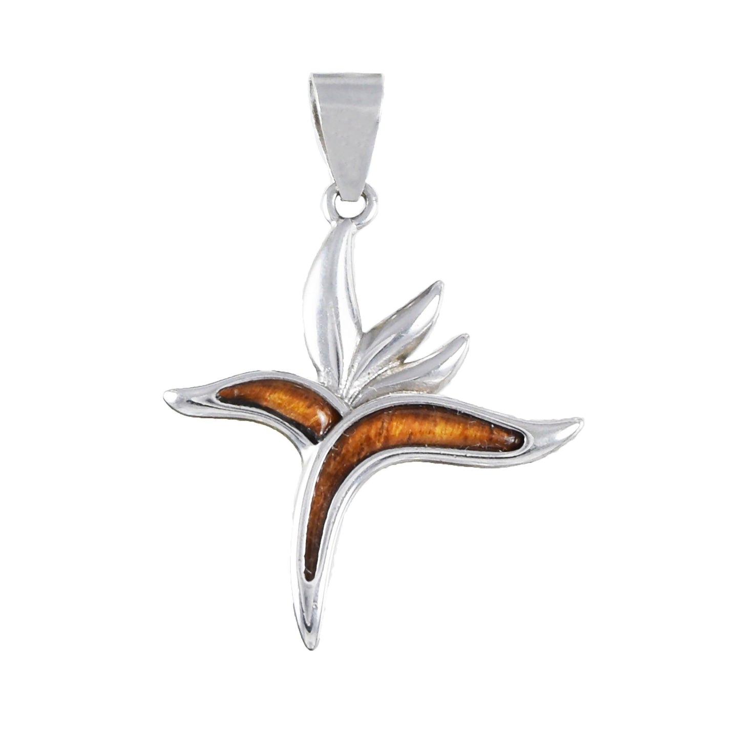 Hawaiian Genuine Koa Wood Bird of Paradise Pendant, Sterling Silver Bird of Paradise Flower Pendant, Mom Christmas Birthday Gift