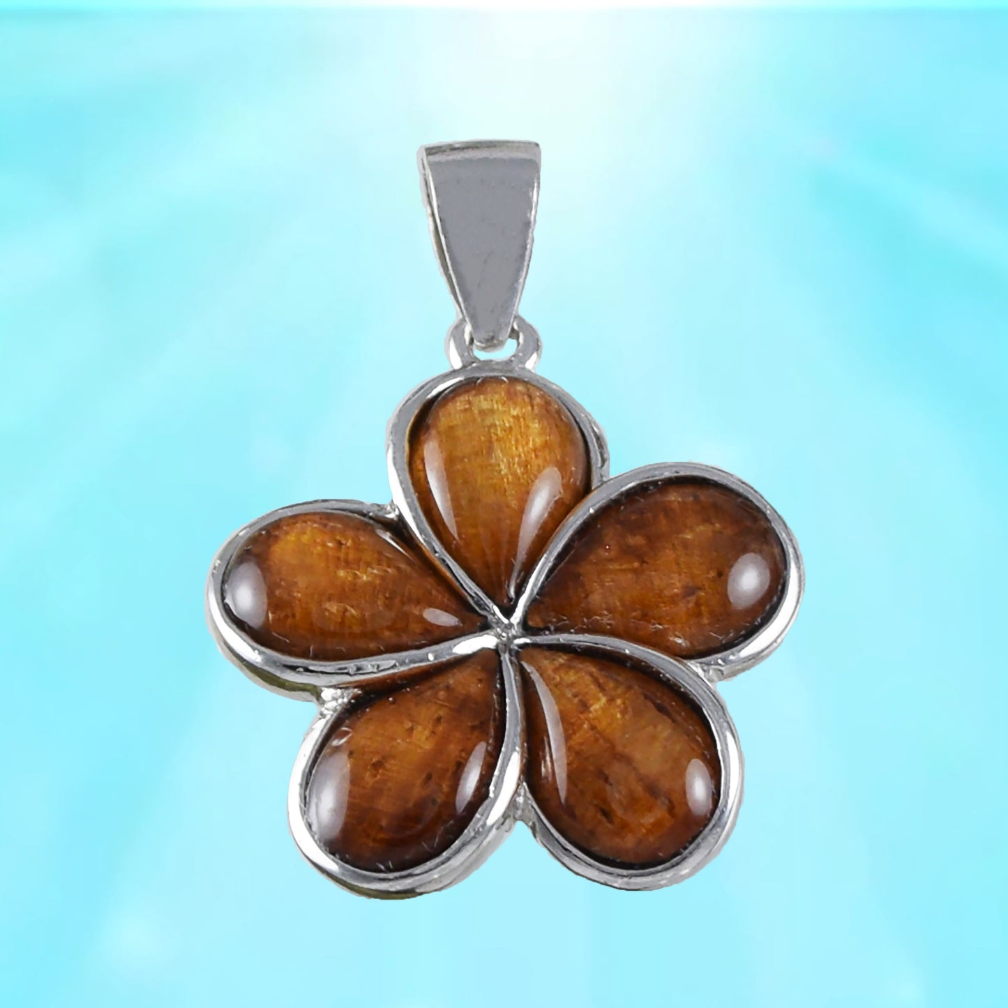 Hawaiian Genuine Koa Wood Plumeria Pendant, Sterling Silver Koa Wood Inlay Plumeria Pendant, Christmas Present, Birthday Mom Gift