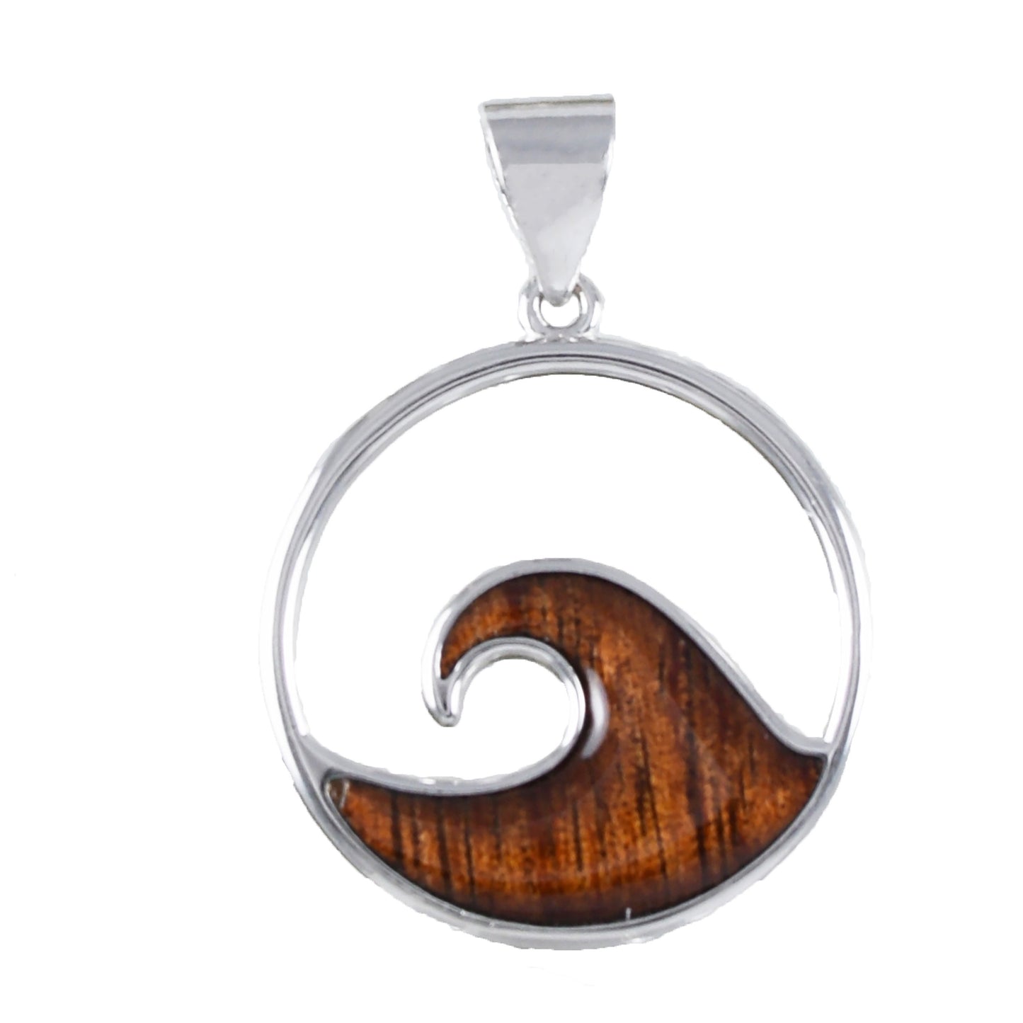 Hawaiian Large Genuine Koa Wood Ocean Wave Pendant, Sterling Silver Koa Wood Ocean Wave Pendant, Christmas Anniversary Birthday Gift