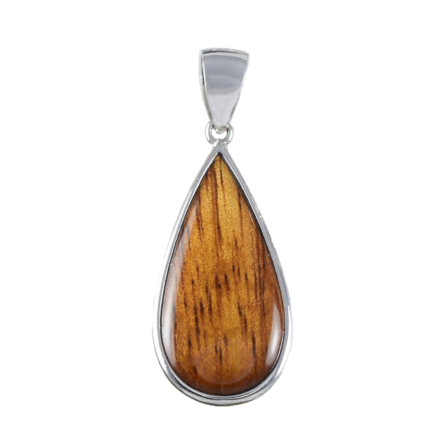 Hawaiian Large Genuine Koa Wood Rain Drop Pendant, Sterling Silver Koa Wood Rain Drop Pendant, Christmas Anniversary Birthday Gift