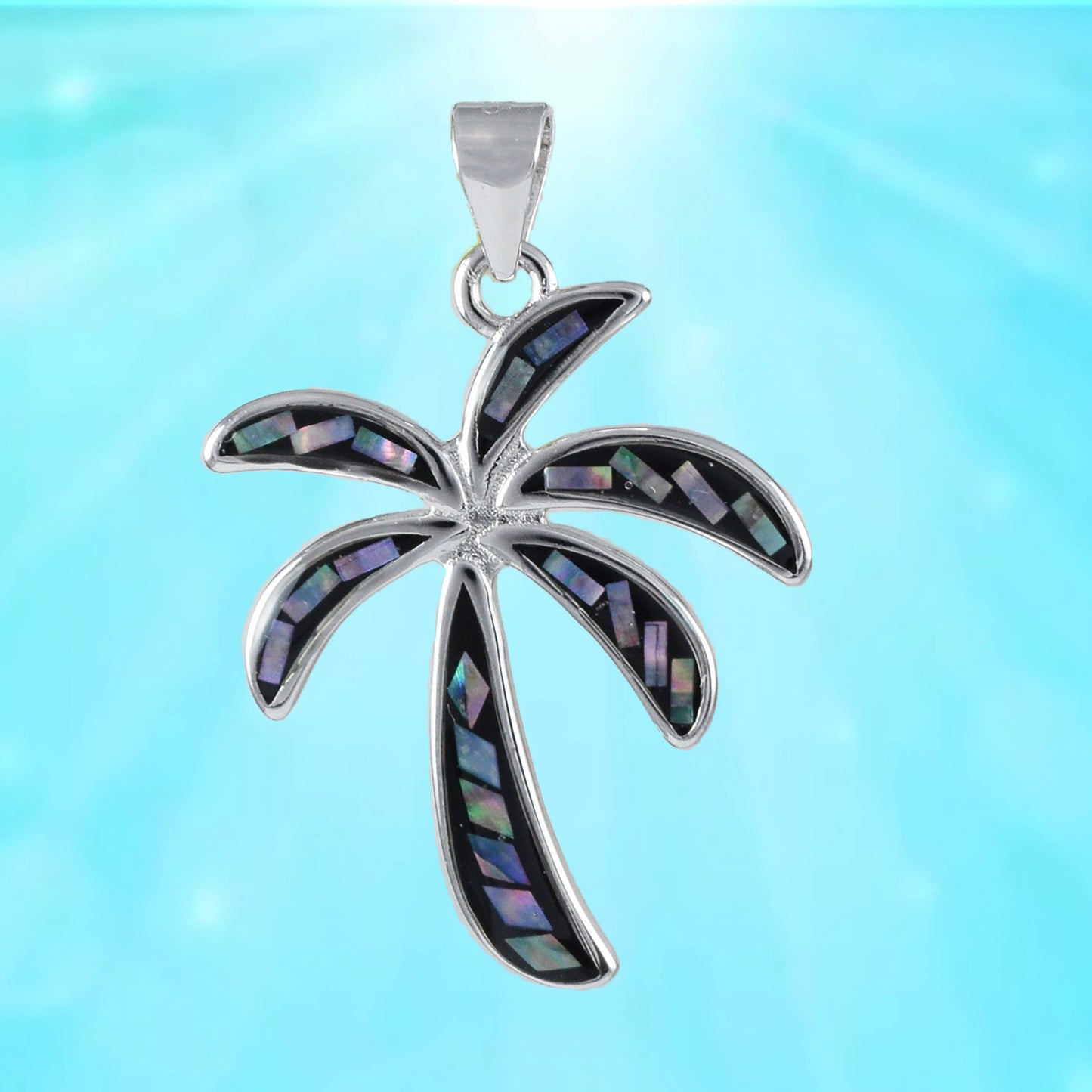 Hawaiian Large Genuine Paua Shell Palm Tree Pendant, Sterling Silver Abalone MOP Palm Tree Pendant, Christmas Present, Birthday Mom Gift