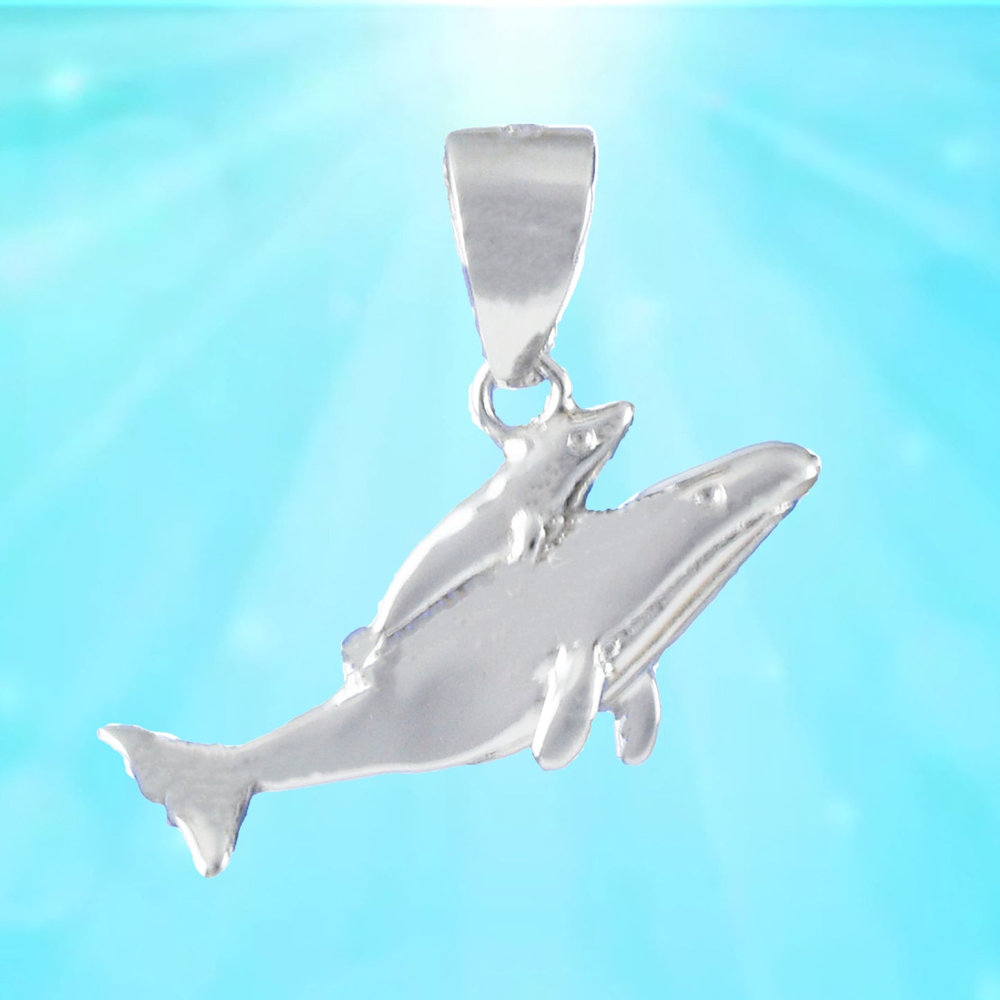 Hawaiian Mom & Small 3D Humpback Whale Pendant, Sterling Silver 2 Humpback Whale Pendant, Christmas Present Birthday Gift