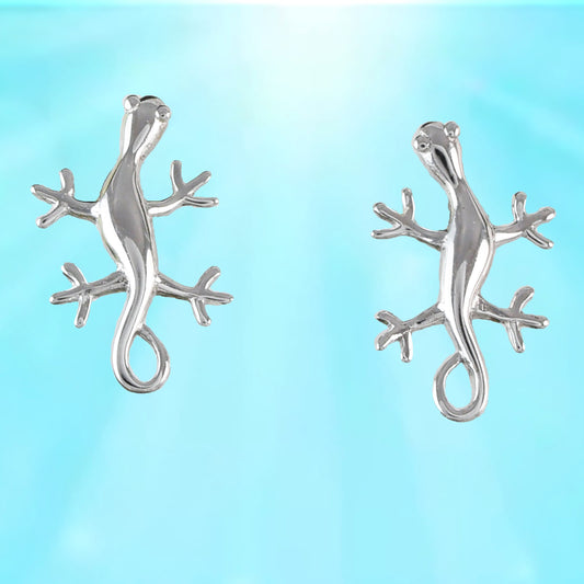 Hawaiian Large Gecko Earrings, Sterling Silver Gecko, Lizard Stud Earrings, Hawaiian Jewelry, Christmas Anniversary Birthday Gift