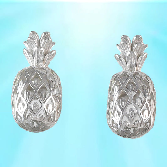 Hawaiian Pineapple Earrings, Sterling Silver Pineapple Stud Earrings, Hawaiian Jewelry, Christmas Anniversary Birthday Gift