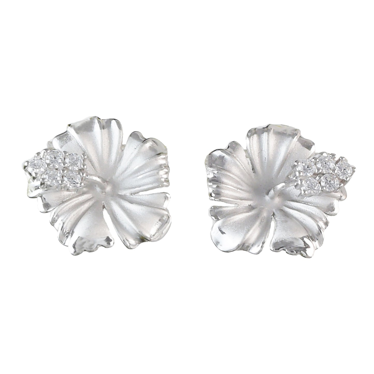 Hawaiian Hibiscus Earrings, Sterling Silver Hibiscus CZ Stud Earrings, Hawaiian Jewelry, Christmas Anniversary Birthday Gift