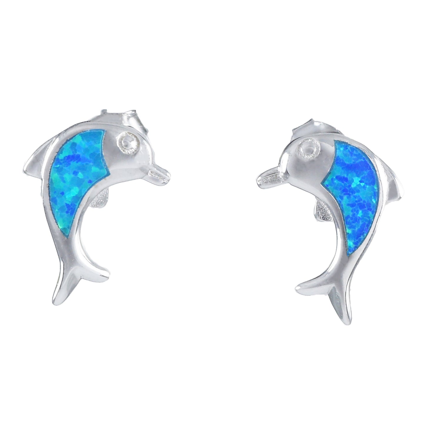 Hawaiian Blue Opal Dolphin Earrings, Sterling Silver Blue Opal Inlay Dolphin Stud Earrings, Hawaiian Jewelry, Christmas Birthday Gift