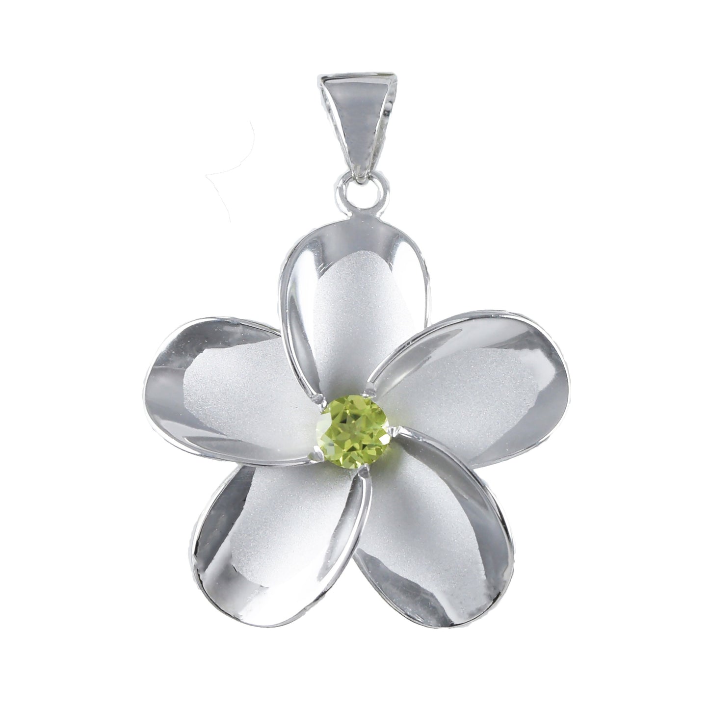 Hawaiian X-Large Genuine Peridot Plumeria Pendant, Sterling Silver Plumeria Pendant, Christmas Anniversary Birthday Mom Gift