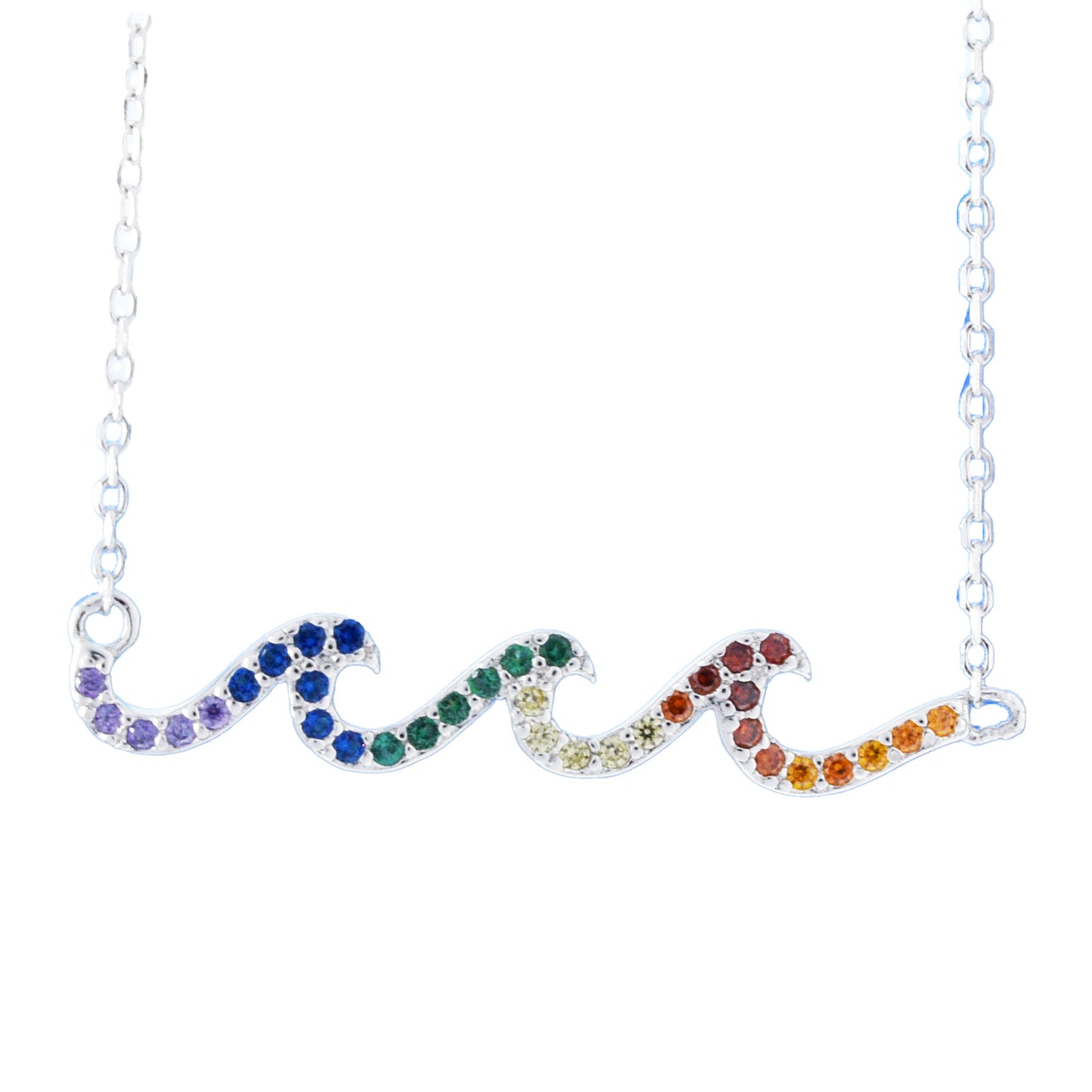 Hawaiian Rainbow Color Ocean Wave Necklace, Sterling Silver Wave CZ Necklace, Christmas Anniversary Birthday Mom Gift