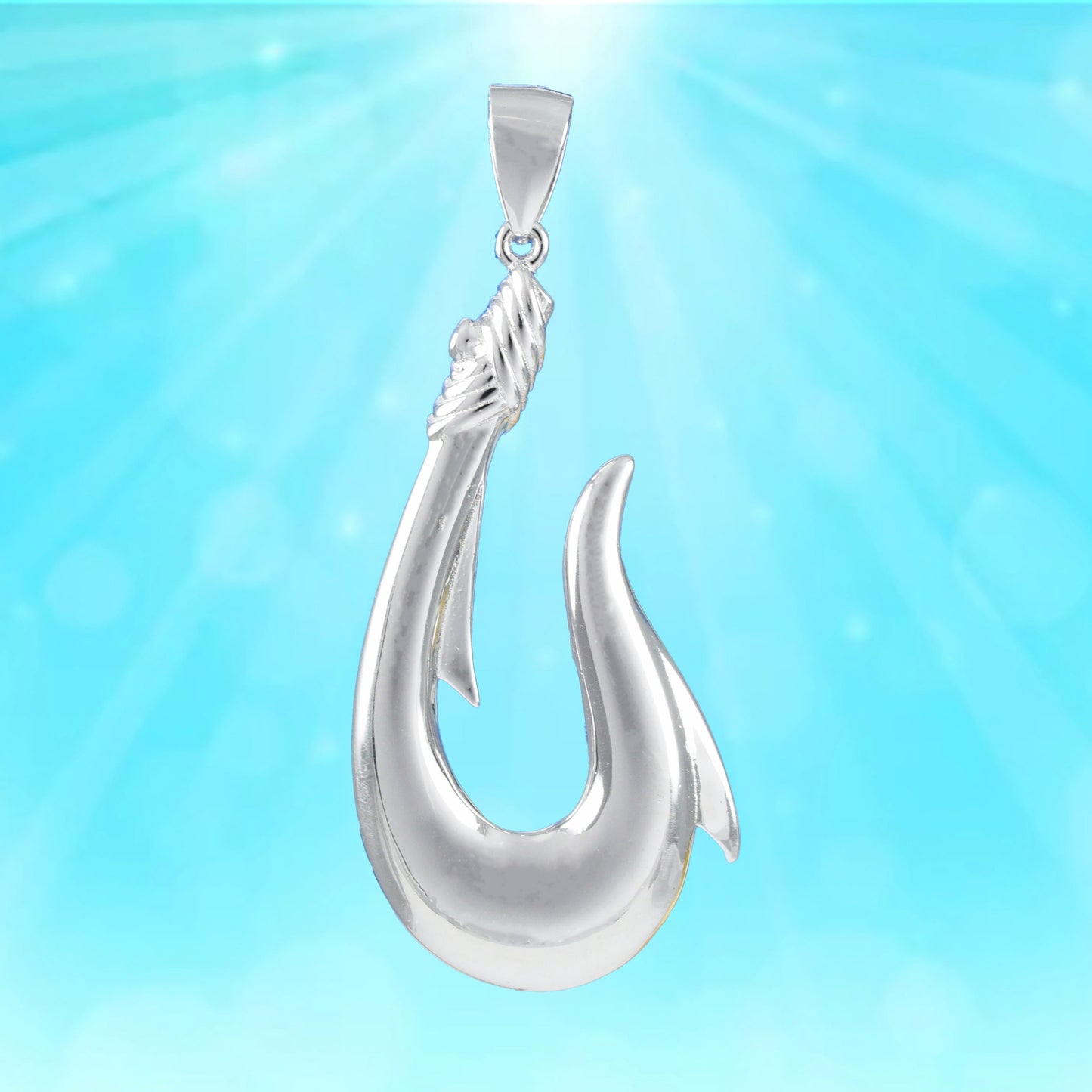 Hawaiian 3D X-Large Fish Hook Pendant, Sterling Silver 3D Fish Hook Pendant, Christmas Anniversary Birthday Gift