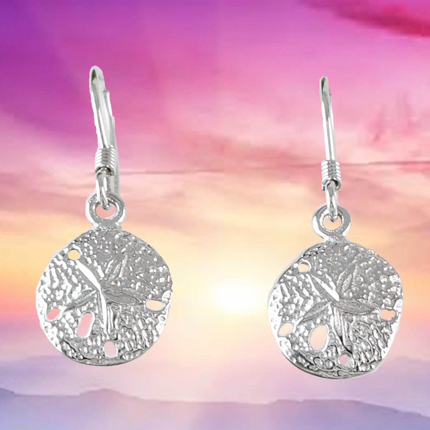 Sand Dollar Earrings, Sterling Silver Sand Dollar Dangle Earrings, E4114 Birthday Mom Wife Girl Mother Gift, Island Jewelry