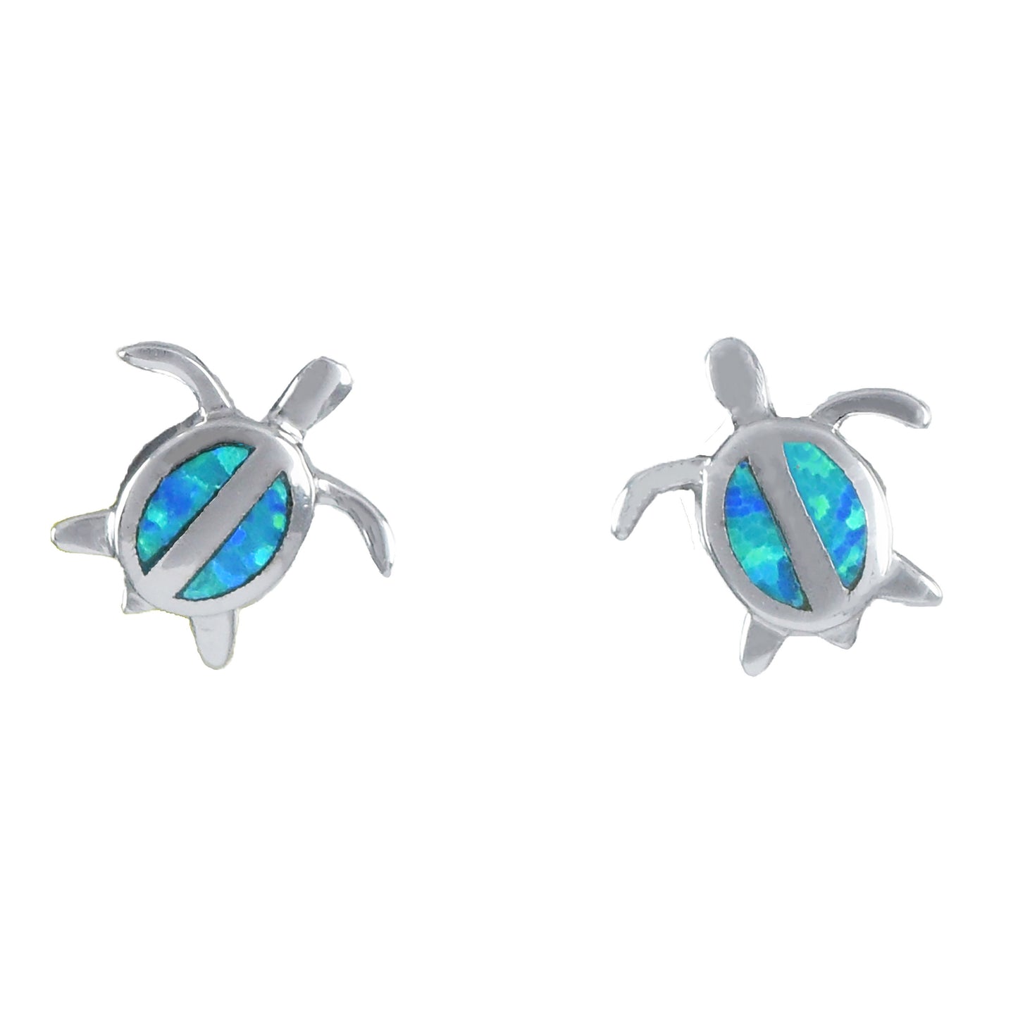 Hawaiian Small Blue Opal Sea Turtle Earrings, Sterling Silver Blue Opal Turtle Stud Earrings, Christmas Present, Birthday Gift