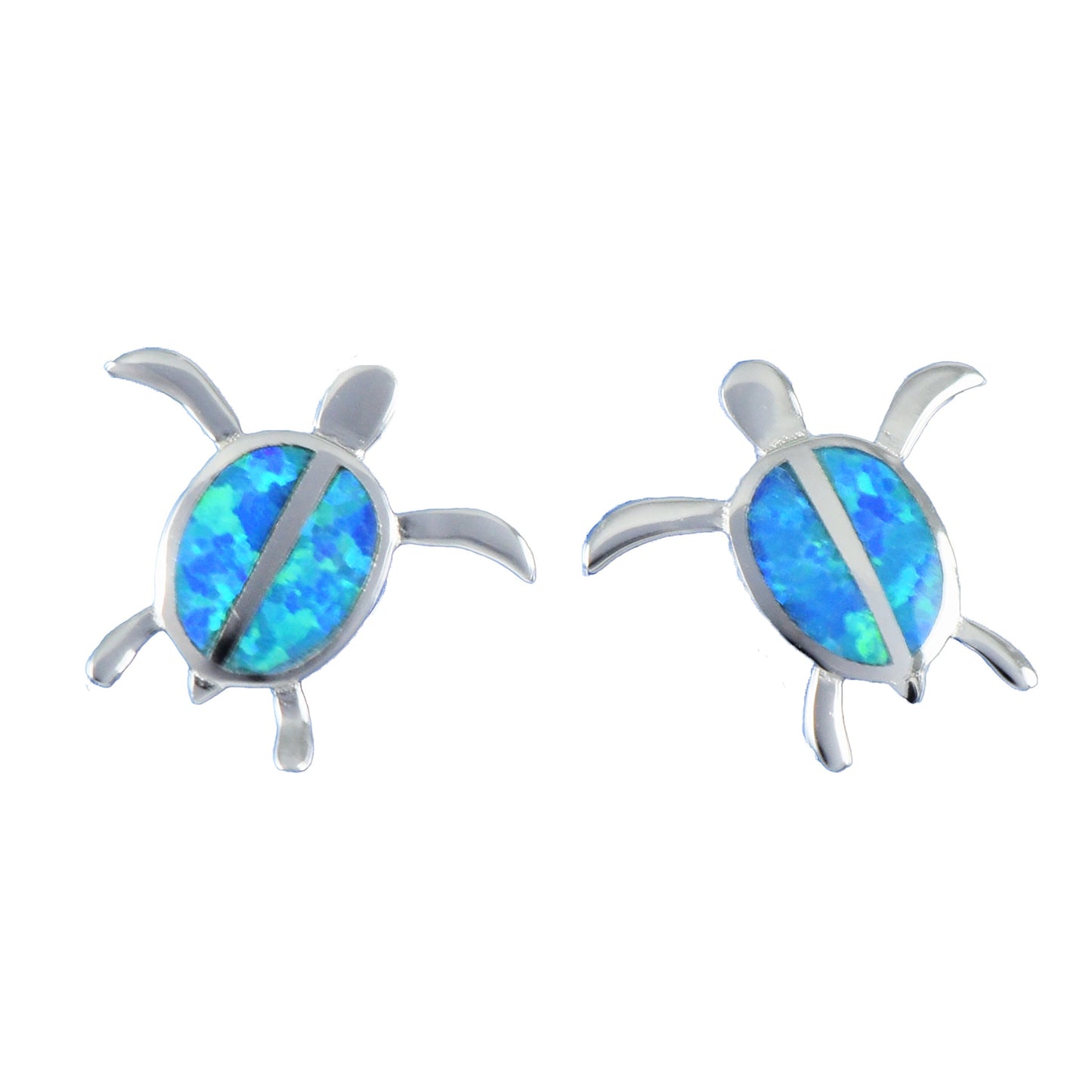 Hawaiian Opal Sea Turtle Earrings, Sterling Silver Blue Opal Inlay Sea Turtle Stud Post Earrings, Hawaiian Jewelry