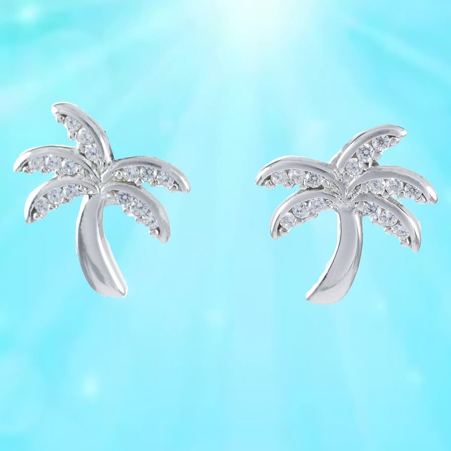 Hawaiian Palm Tree Earrings, Sterling Silver Palm Tree CZ Stud Earrings, W54021, Hawaiian Jewelry, Christmas Anniversary Birthday Gift