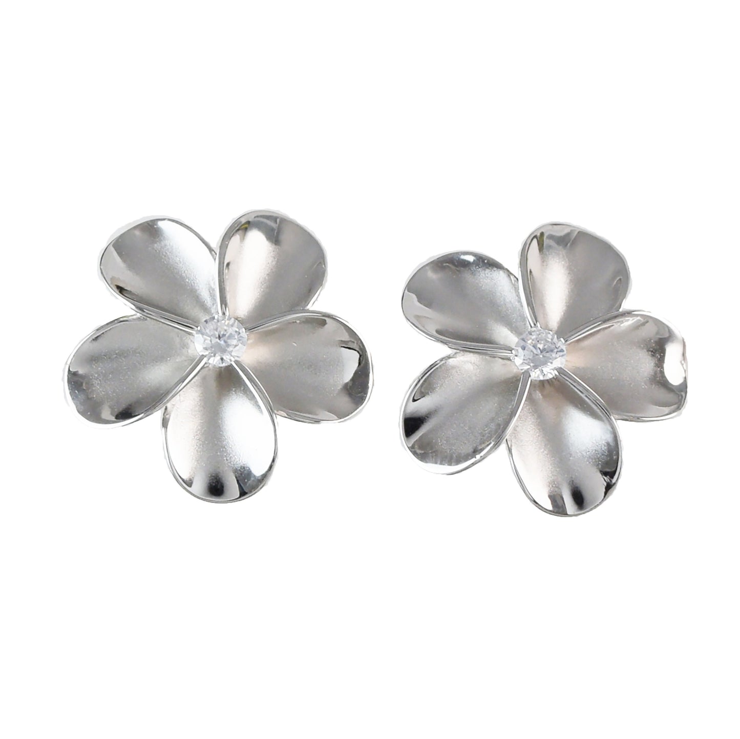 Hawaiian Large Plumeria Earrings, Sterling Silver Plumeria CZ Stud Earrings, Hawaiian Jewelry, Christmas Anniversary Birthday Gift