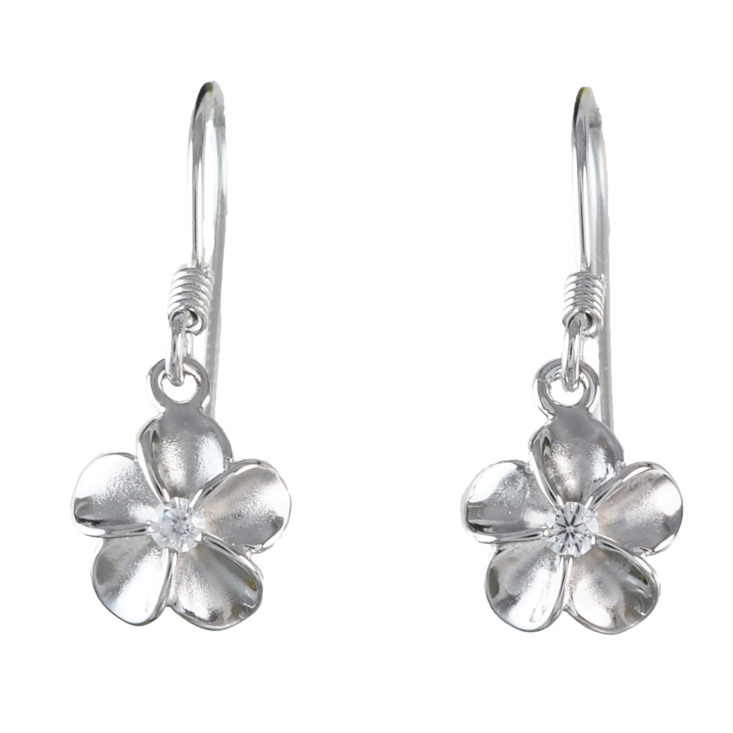 Hawaiian Small Plumeria Earrings, Sterling Silver Plumeria CZ Dangle Earrings, Hawaiian Jewelry, Christmas Anniversary Birthday Gift