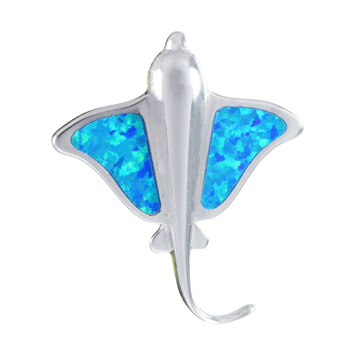 Hawaiian Blue Opal Stingray Pendant, Sterling Silver Blue Opal Sting Ray Pendant, Christmas Anniversary Birthday Gift