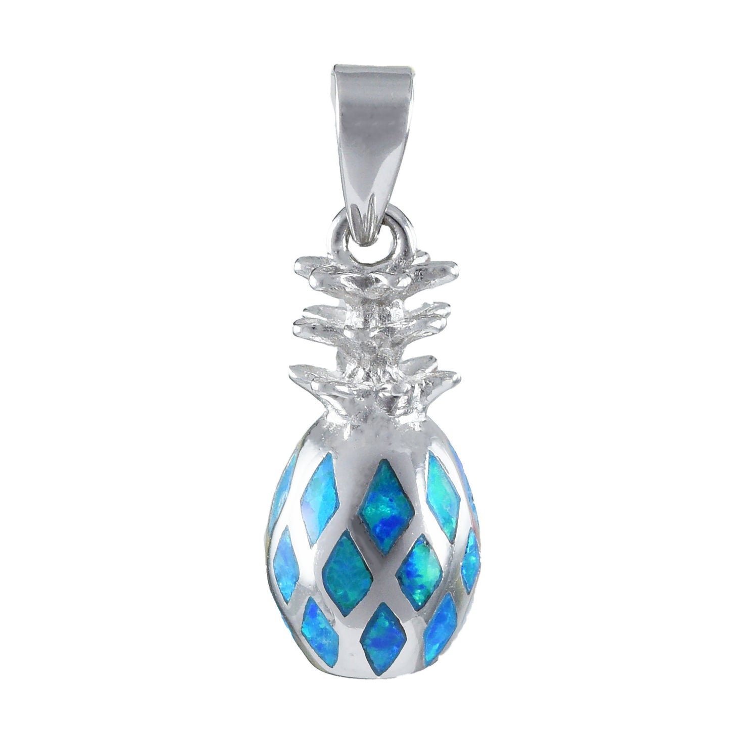 Hawaiian 3D Blue Opal Pineapple Pendant, Sterling Silver Pineapple Charm Pendant, Hawaiian Jewelry, Christmas Anniversary Birthday Gift