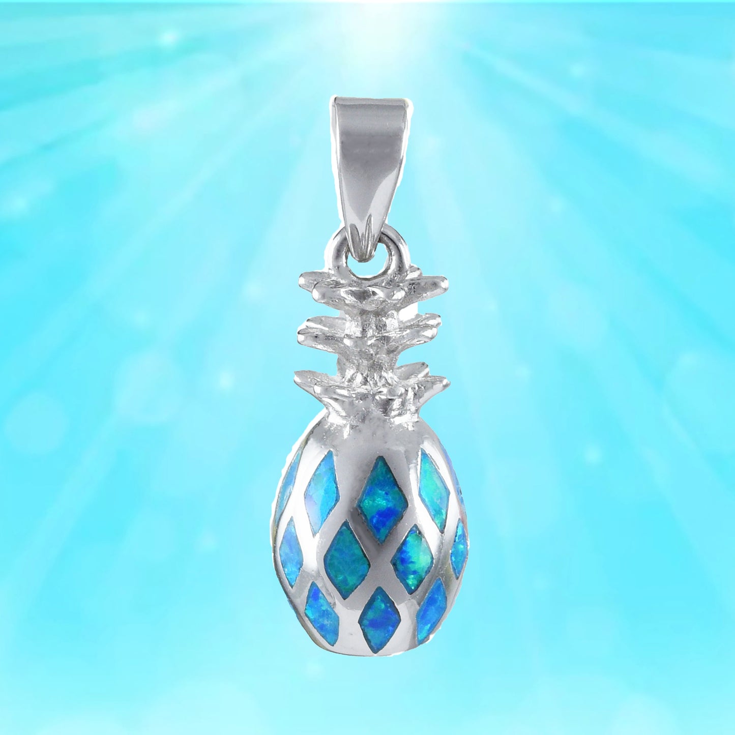 Hawaiian 3D Blue Opal Pineapple Pendant, Sterling Silver Pineapple Charm Pendant, Hawaiian Jewelry, Christmas Anniversary Birthday Gift