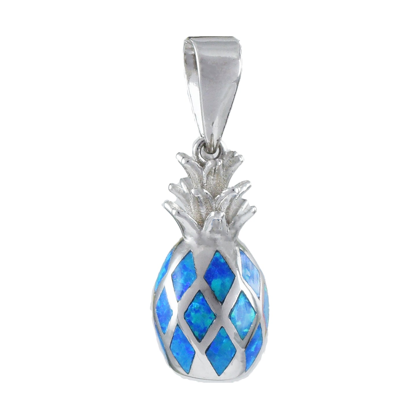 Hawaiian 3D Blue Opal Pineapple Pendant, Sterling Silver 3D Pineapple Charm Pendant, Hawaiian Jewelry, Christmas Anniversary Birthday Gift