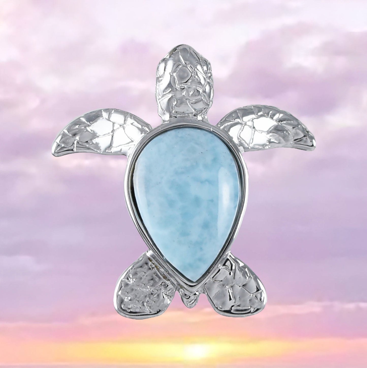 Hawaiian Genuine Larimar Sea Turtle Pendant, Sterling Silver Larimar Turtle Pendant, N8435 Birthday Valentine Wife Mom Gift