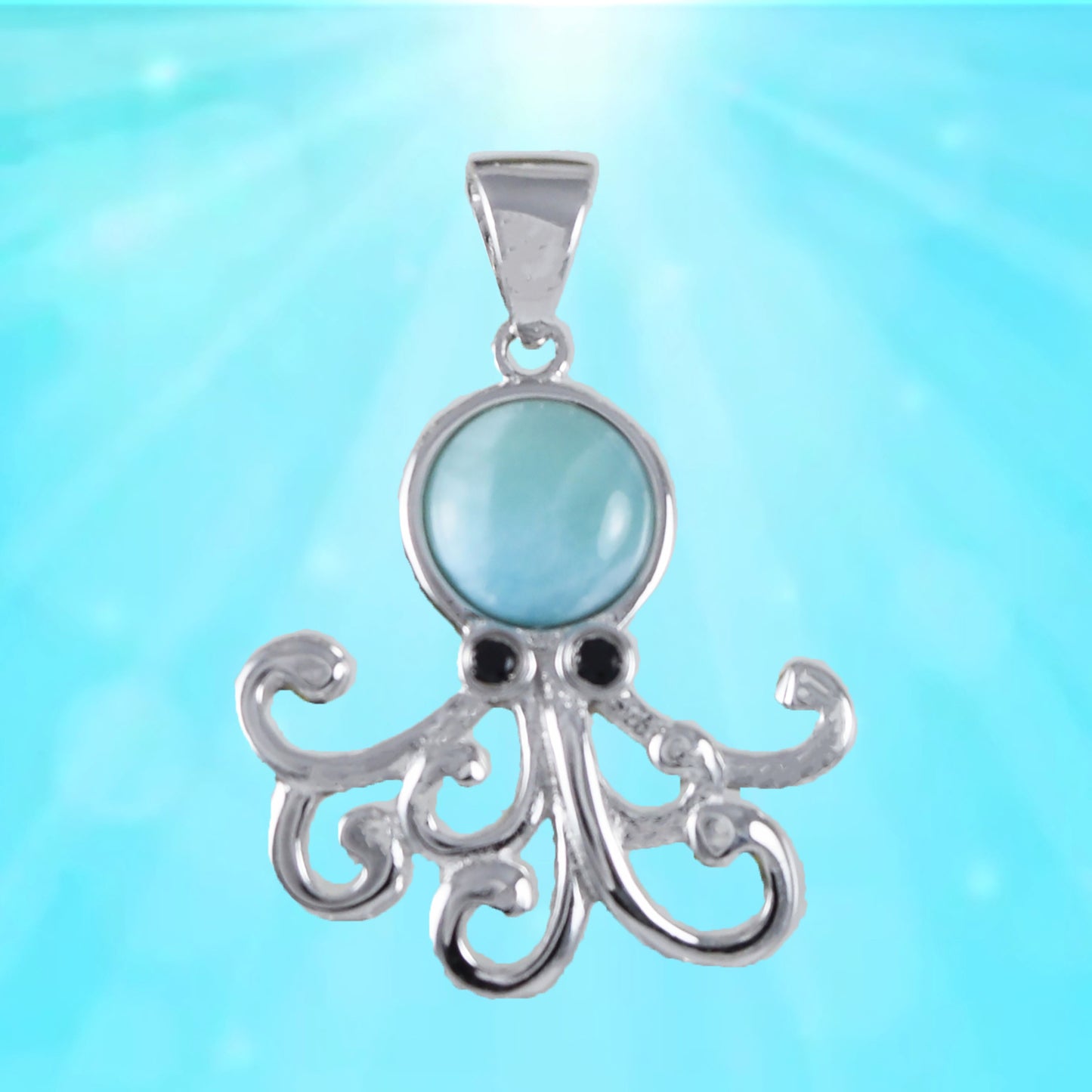 Hawaiian Genuine Larimar Octopus Pendant, Sterling Silver Larimar Octopus Pendant, Christmas Anniversary Birthday Mom Gift