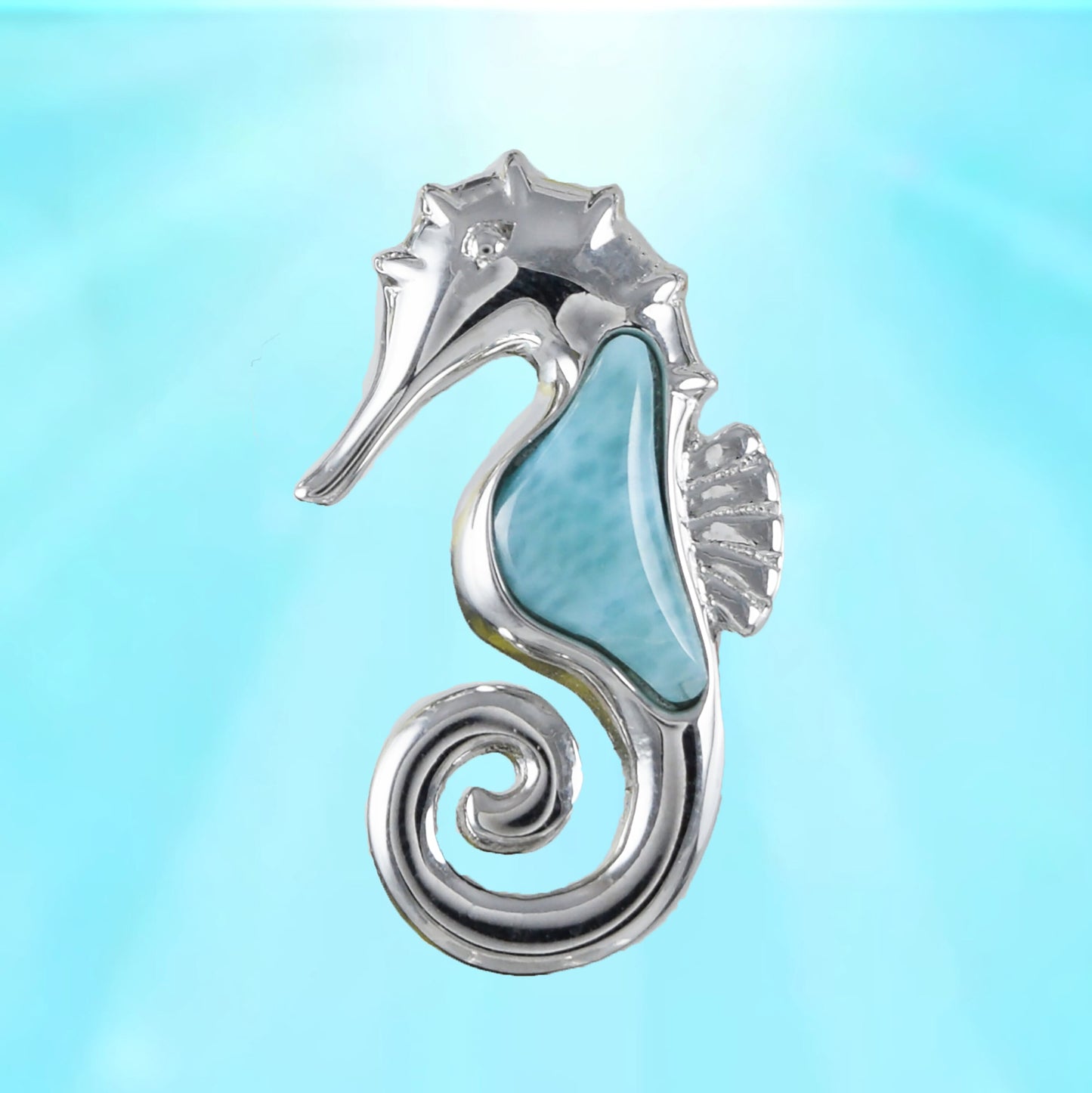 Hawaiian Genuine Larimar Seahorse Pendant, Sterling Silver Larimar Sea Horse Pendant, Christmas Anniversary Birthday Mom Gift