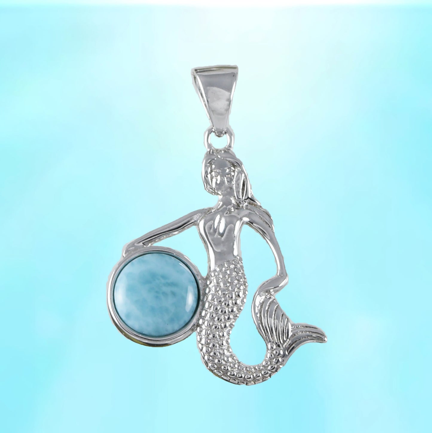 Hawaiian Genuine Larimar Mermaid Pendant, Sterling Silver Larimar Mermaid Pendant, Christmas Anniversary Mom Birthday Gift