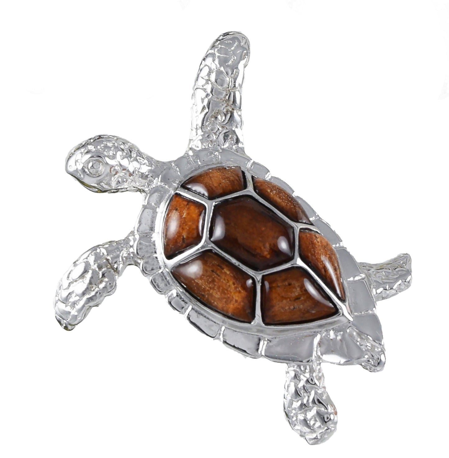 Hawaiian X-Large Genuine Koa Wood Sea Turtle Pendant, Sterling Silver Koa Wood Sea Turtle Pendant, Christmas Birthday Mom Gift