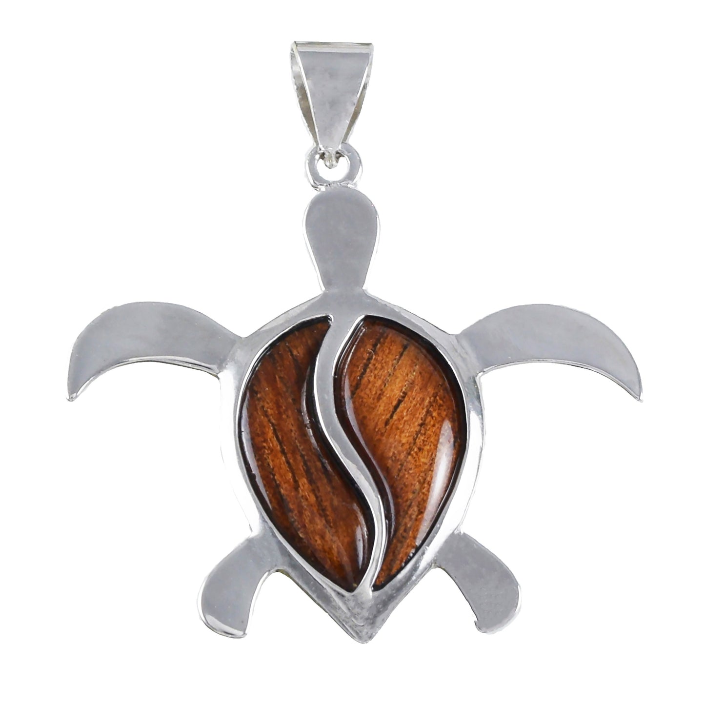 Hawaiian X-Large Genuine Koa Wood Sea Turtle Pendant, Sterling Silver Koa Wood Inlay Sea Turtle Pendant, Christmas Birthday Gift