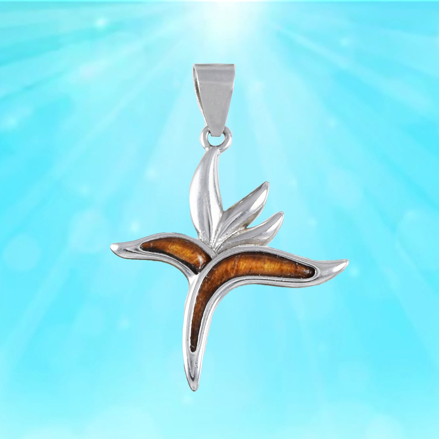 Hawaiian Genuine Koa Wood Bird of Paradise Pendant, Sterling Silver Bird of Paradise Flower Pendant, Mom Christmas Birthday Gift