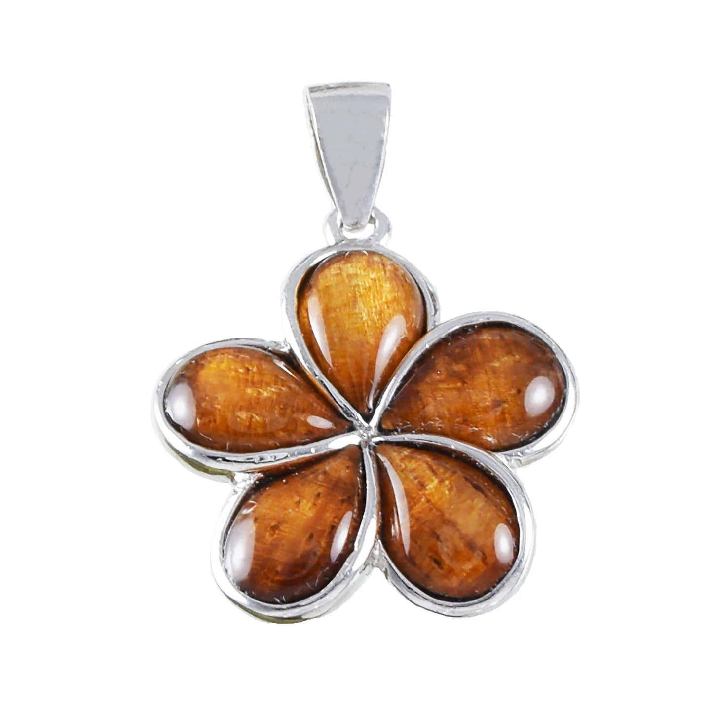 Hawaiian Genuine Koa Wood Plumeria Pendant, Sterling Silver Koa Wood Inlay Plumeria Pendant, Christmas Present, Birthday Mom Gift