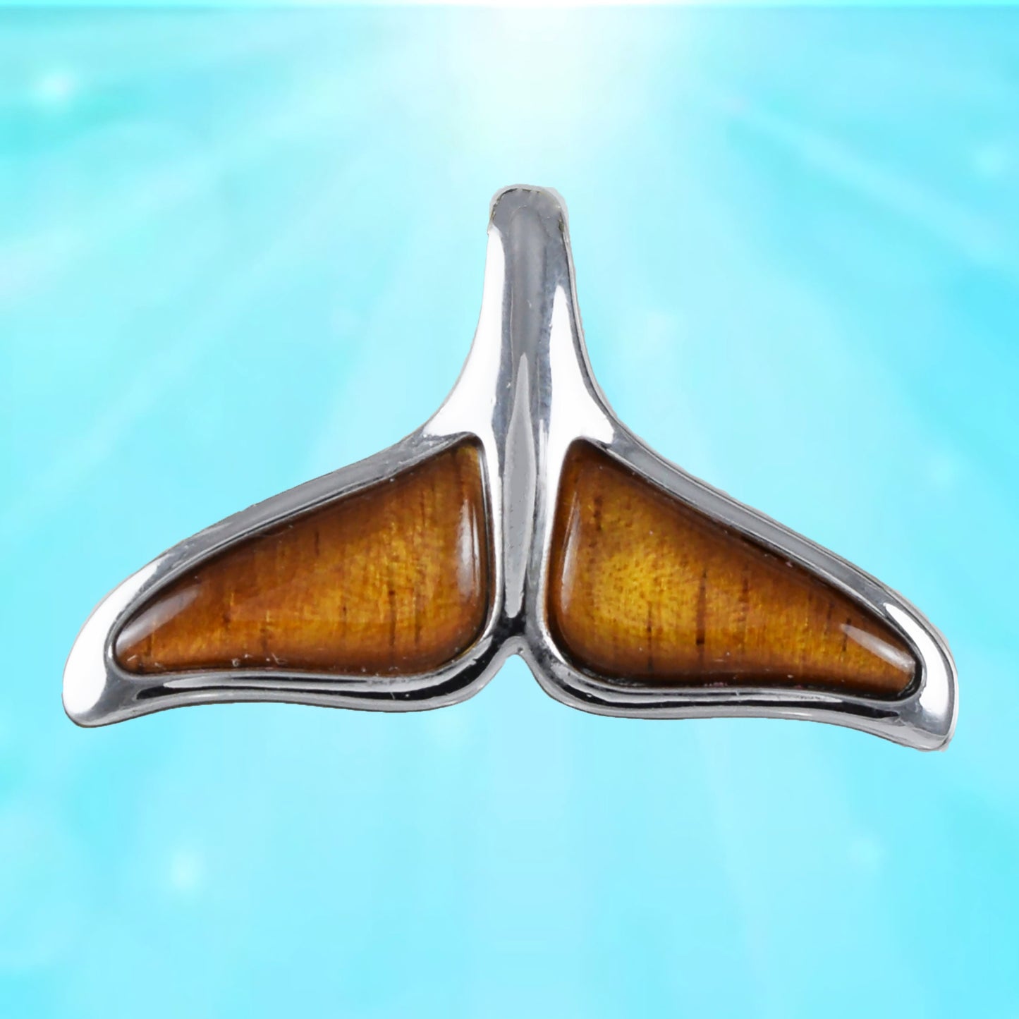 Hawaiian Large Genuine Koa Wood Whale Tail Pendant, Sterling Silver Koa Wood Inlay Whale Tail Pendant, Christmas Mom Birthday Gift