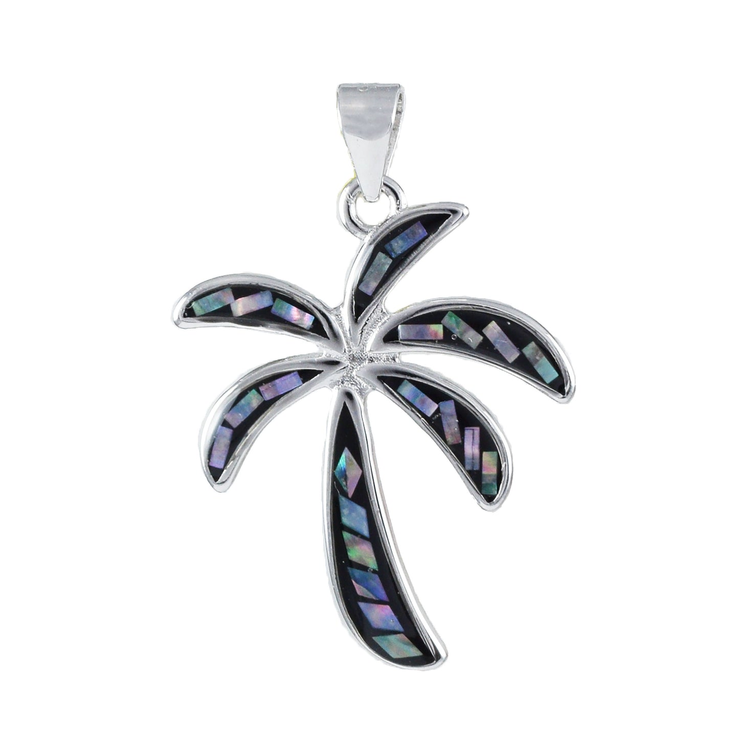 Hawaiian Large Genuine Paua Shell Palm Tree Pendant, Sterling Silver Abalone MOP Palm Tree Pendant, Christmas Present, Birthday Mom Gift