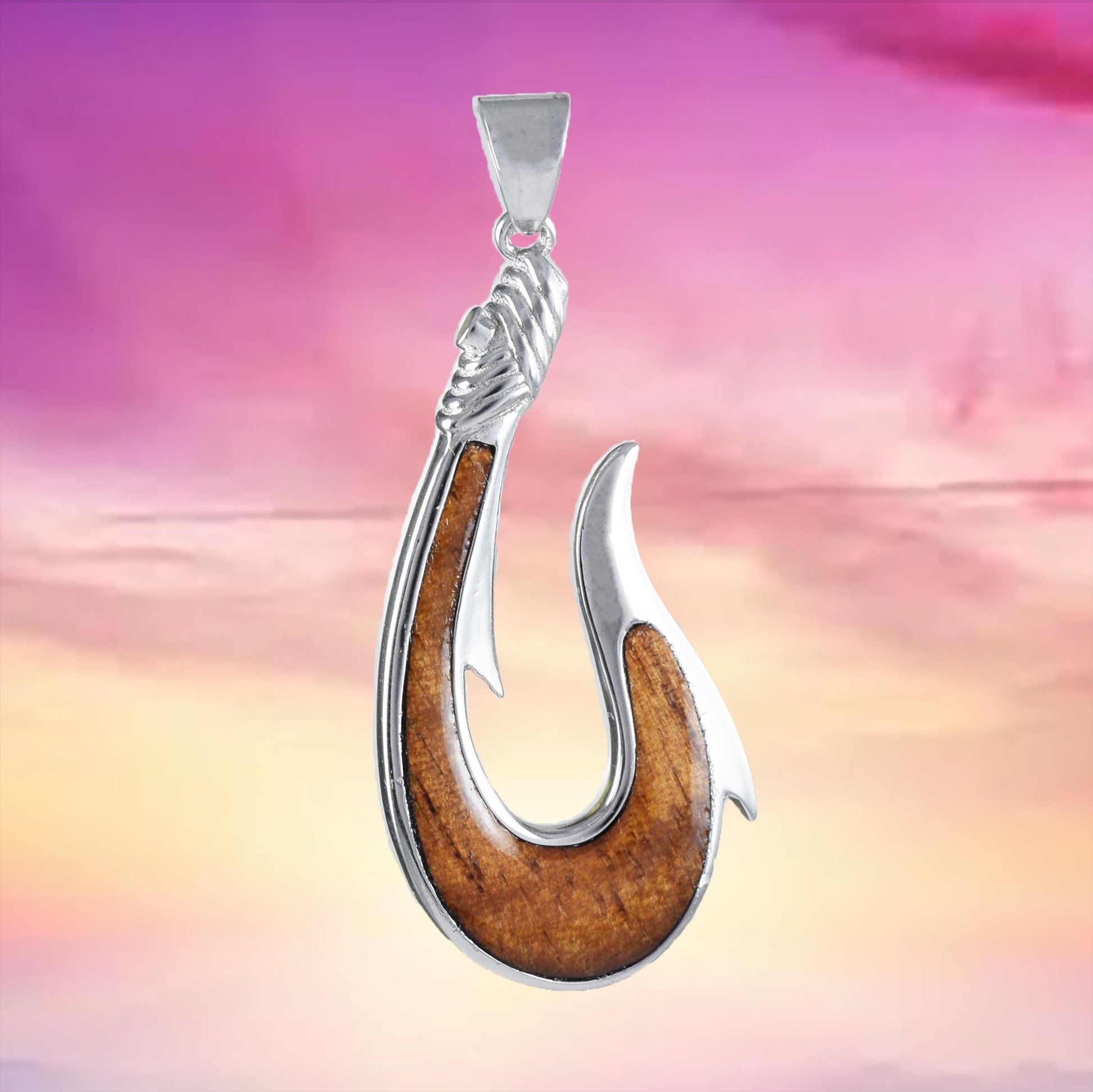 curly koa wood fish hook Hawaiian Large Genuine Koa Wood Fish Hook Pendant, Sterling Silver Fis – Paradise Treasures Jewelry