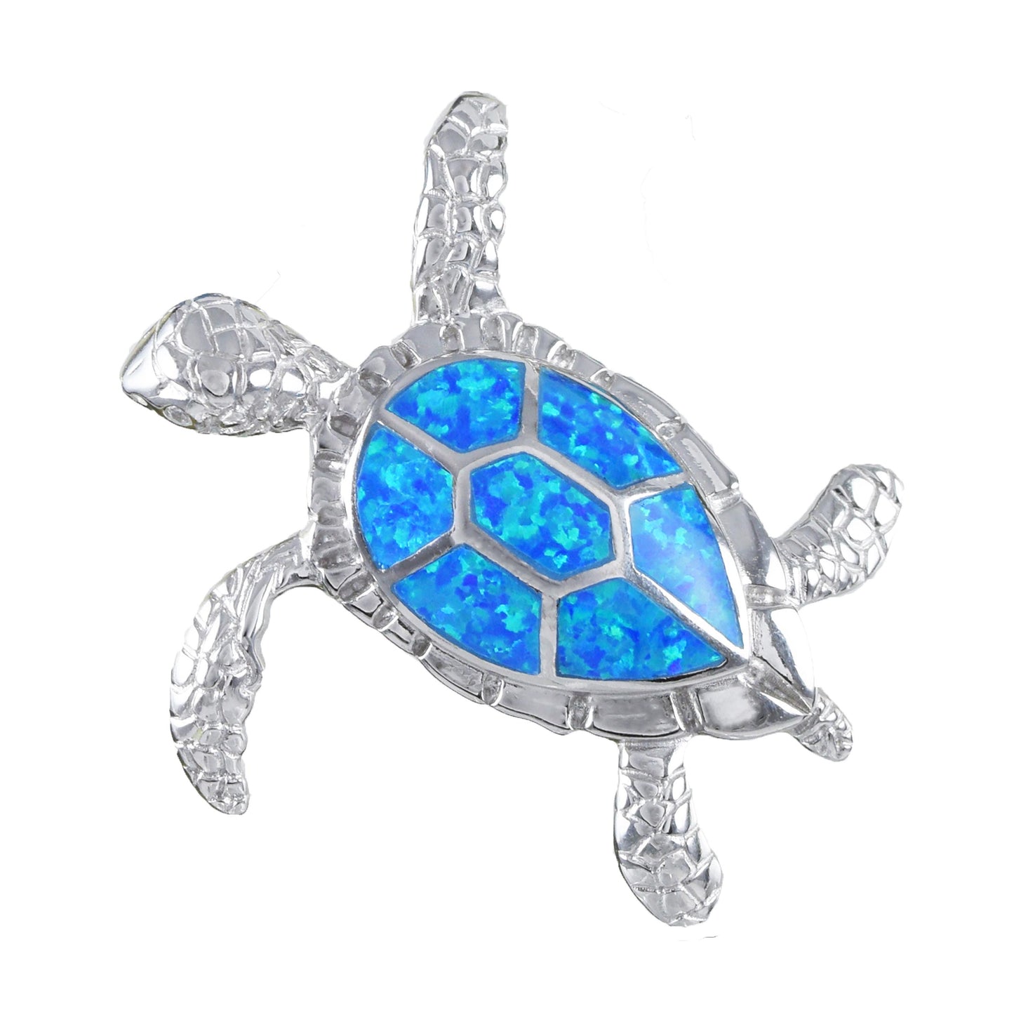 Hawaiian X-Large Blue Opal Sea Turtle Pendant, Sterling Silver Blue Opal Inlay Sea Turtle Pendant, Hawaiian Christmas Mother Birthday Gift