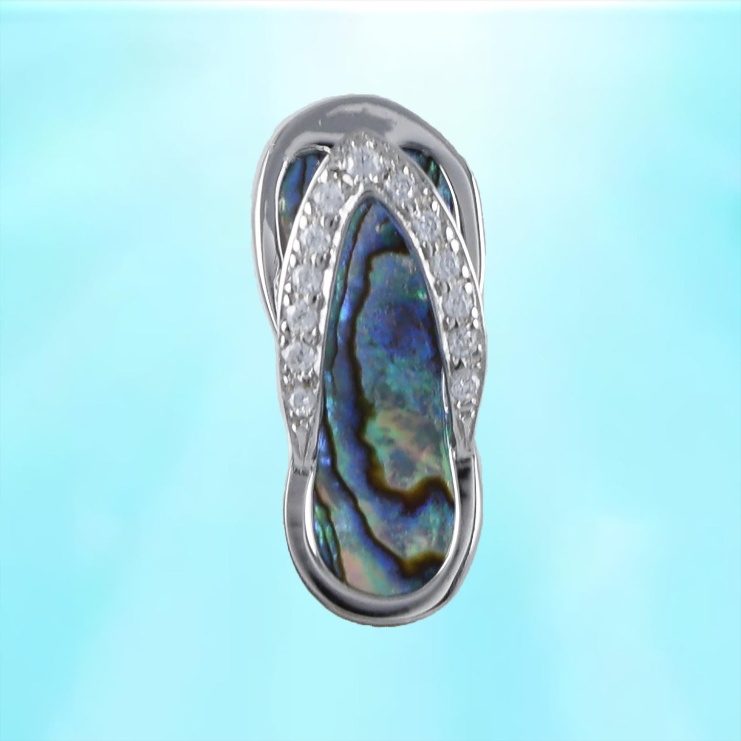 Hawaiian Genuine Paua Shell Slipper Pendant,  Sterling Silver Abalone MOP CZ Sandal Charm Pendant, Christmas Birthday Mom Gift