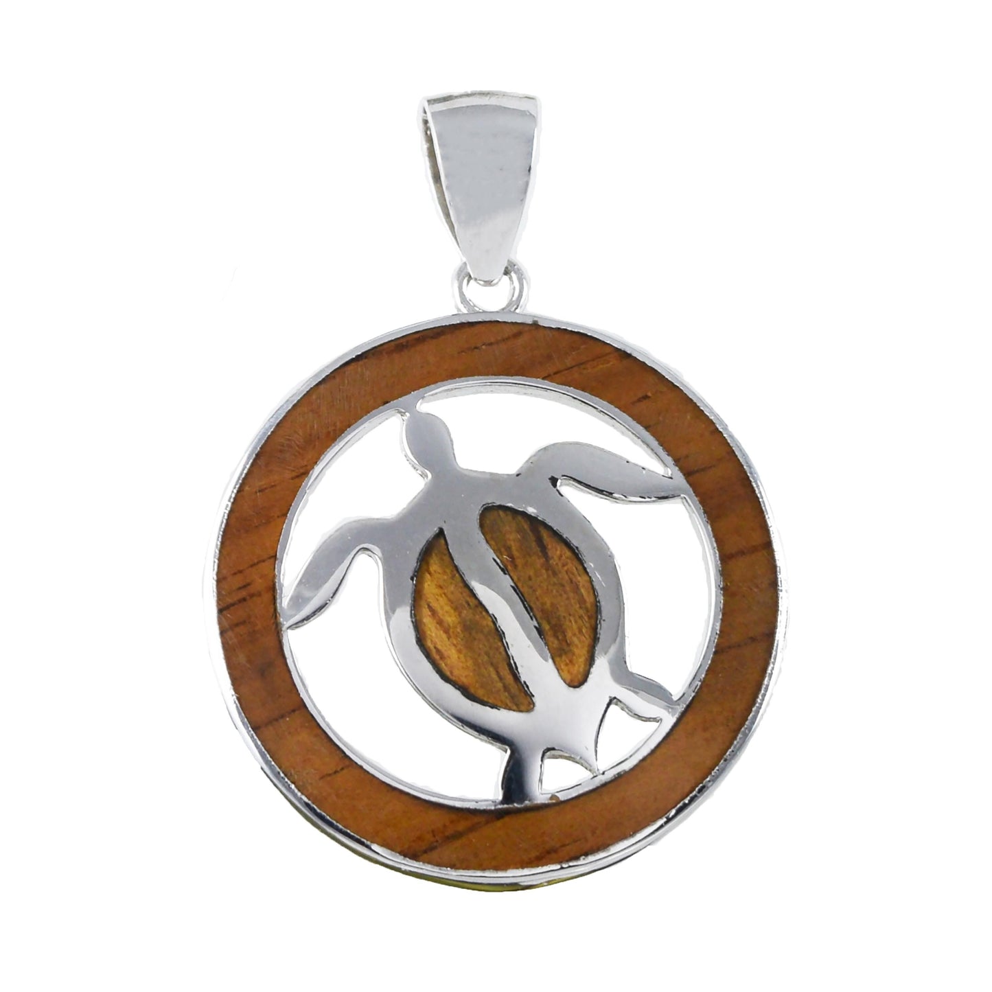 Hawaiian Genuine Koa Wood Sea Turtle Pendant, Sterling Silver Koa Wood Inlay Sea Turtle Pendant, Christmas Birthday Gift