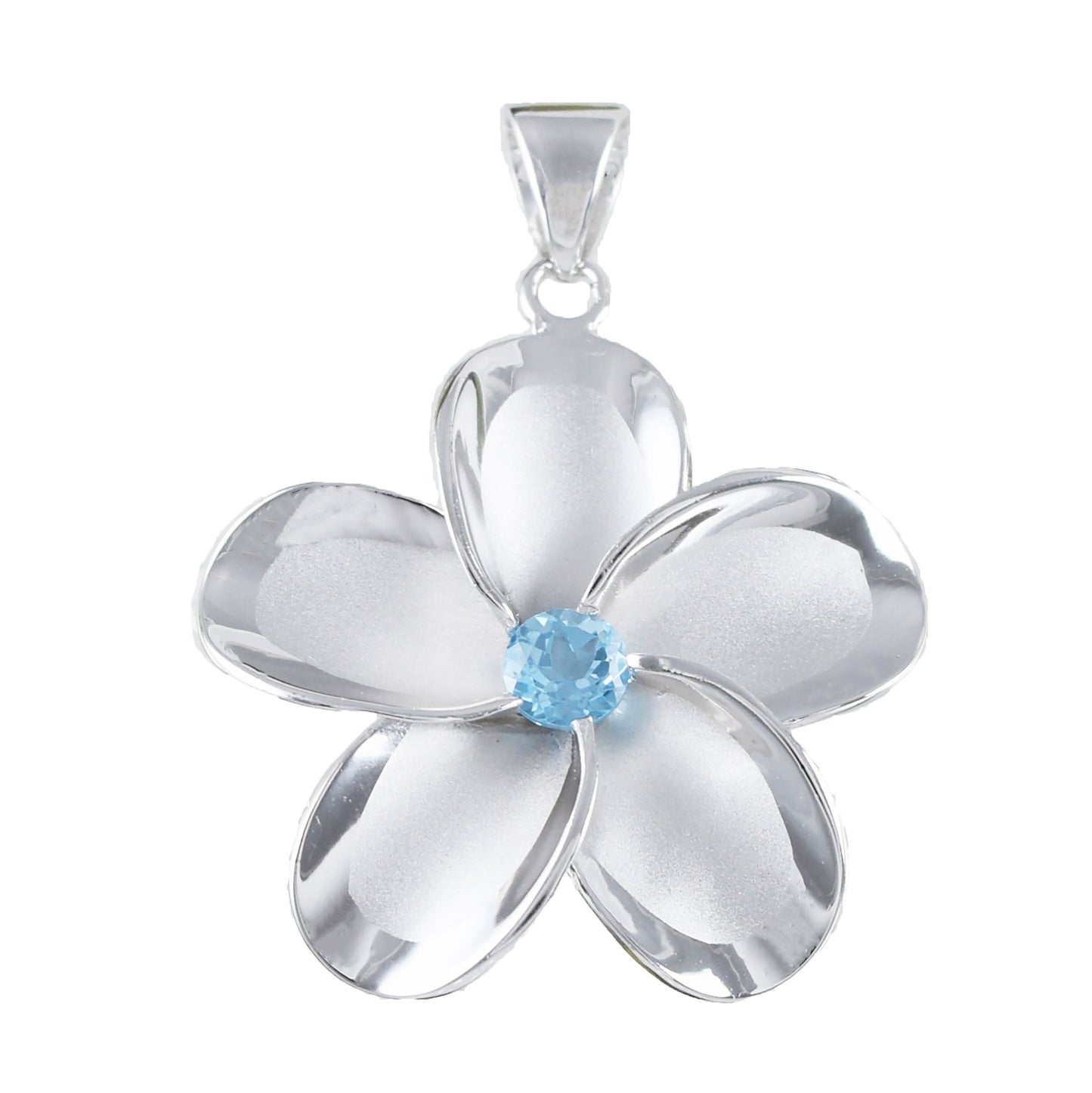 Hawaiian X-Large Genuine Blue Topaz Plumeria Pendant, Sterling Silver Plumeria Pendant, Christmas Anniversary Birthday Mom Gift