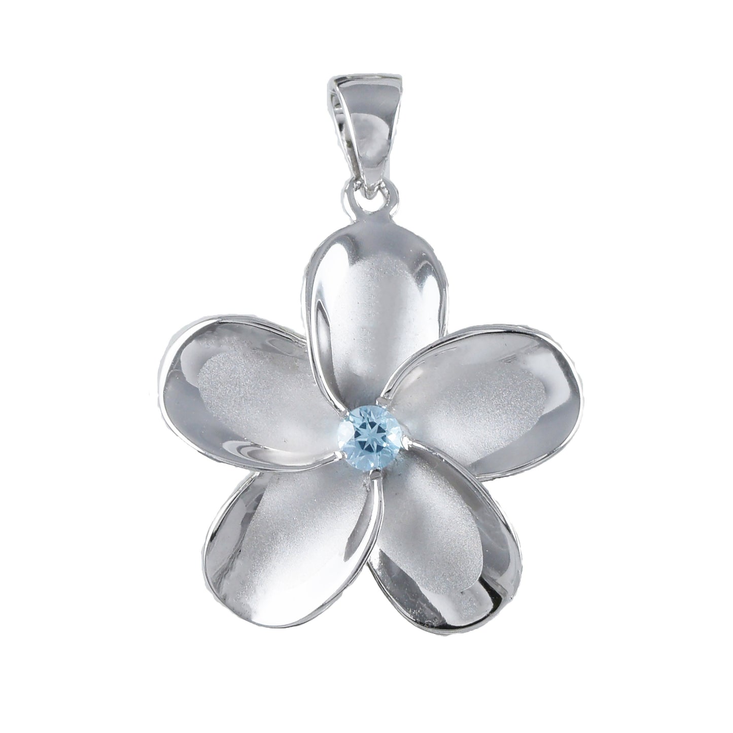 Hawaiian Large Genuine Blue Topaz Plumeria Pendant, Sterling Silver Plumeria Pendant, Christmas Anniversary Birthday Mom Gift