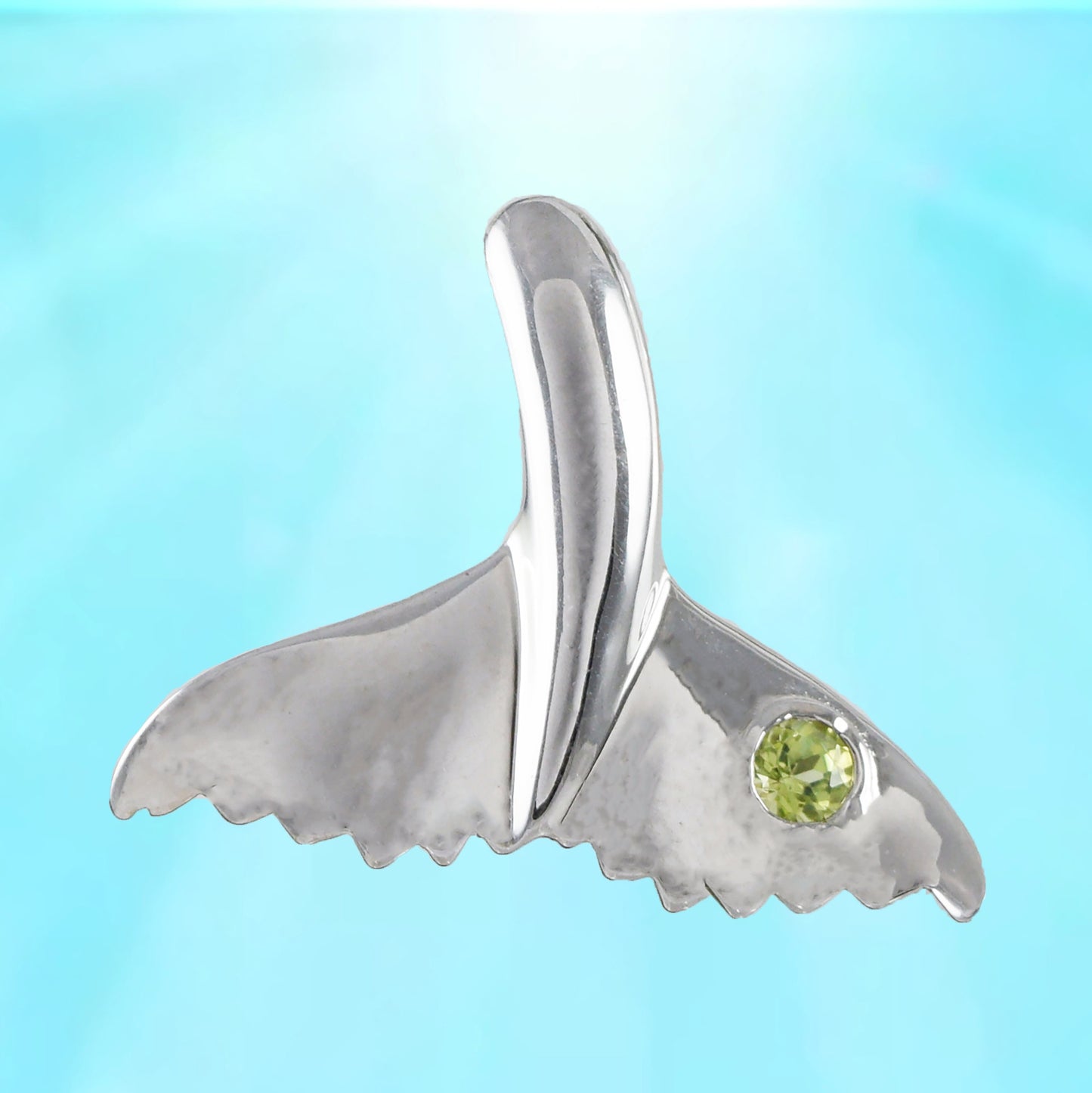 Hawaiian Large Genuine Peridot Whale Tail Pendant, Sterling Silver Whale Tail Pendant, Christmas Anniversary Mom Birthday Gift