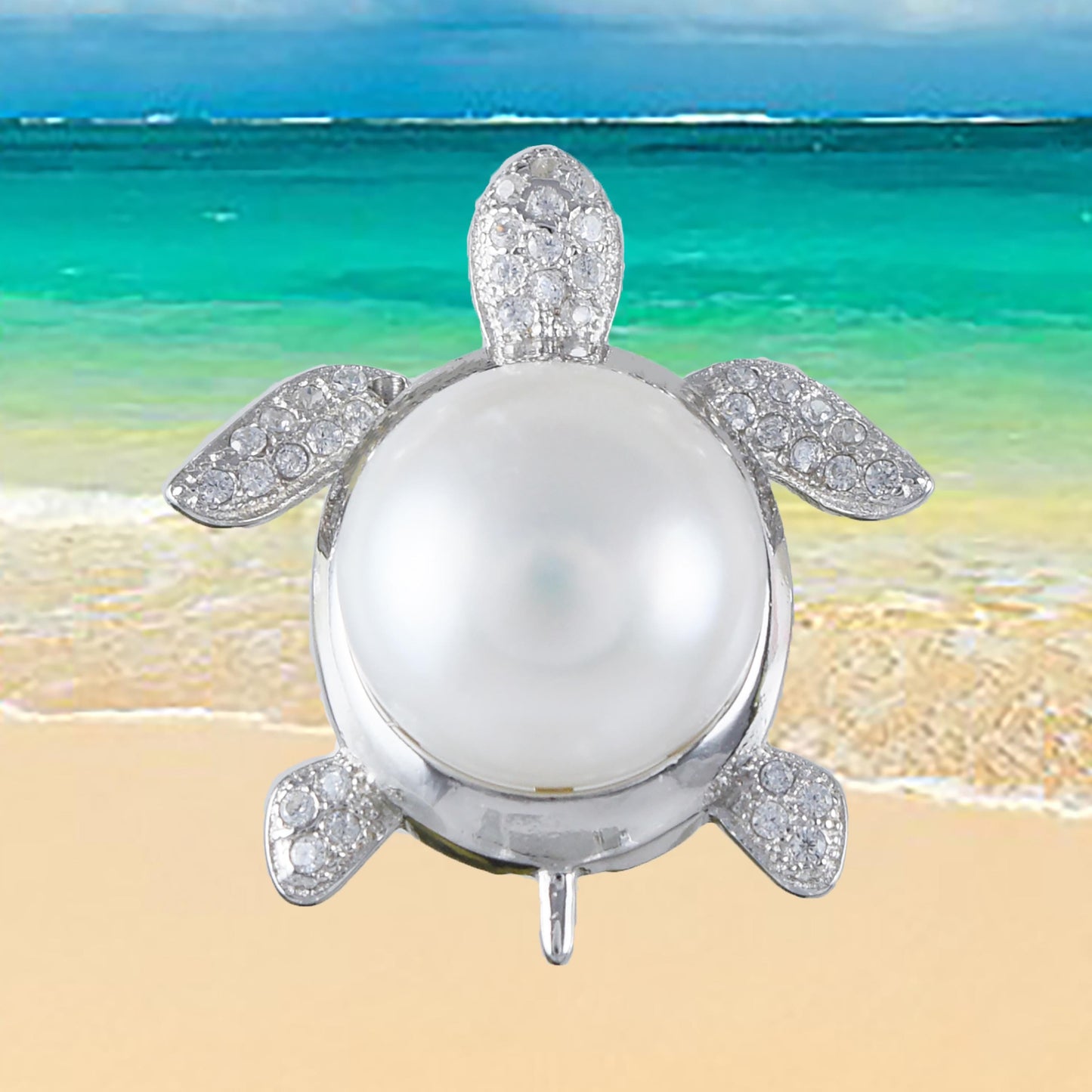 Hawaiian Genuine Large White Pearl Sea Turtle Pendant, Sterling Silver White Pearl Sea Turtle CZ Pendant, Christmas Birthday Gift