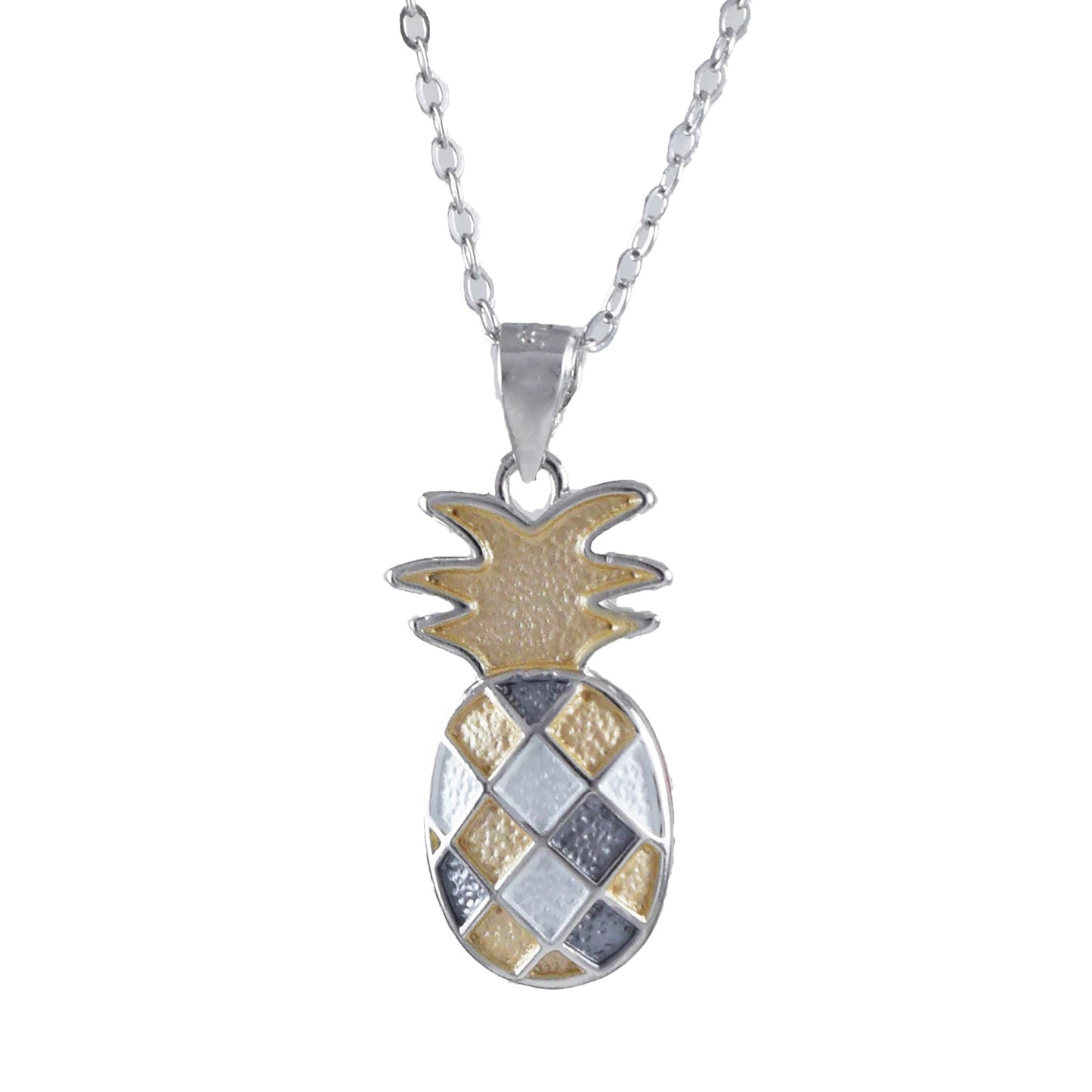 Hawaiian 3-Tone Pineapple Necklace, Sterling Silver Tri-color Pineapple Charm Pendant, Hawaiian Jewelry